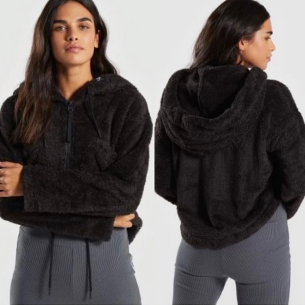 Gymshark Fuzzy Cropped Hooded Jacket Black Small